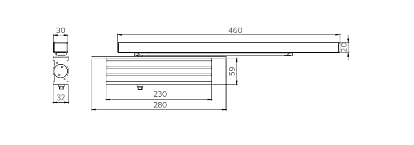 Technical Drawings - Concealed Door Closer DC 3004B