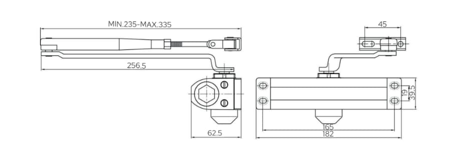 Technical Drawings - Surface Mounted Door Closer DC 524