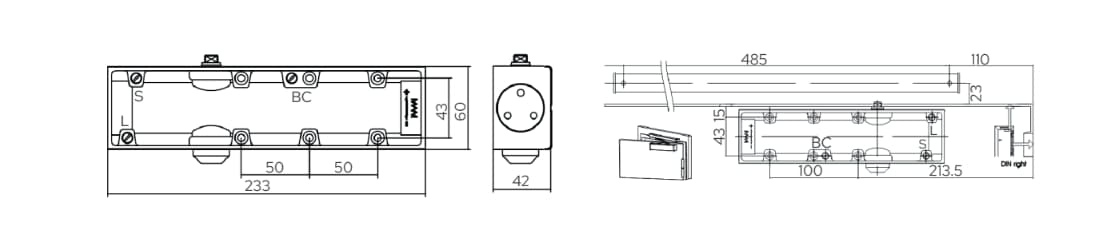 Technical Drawings - Surface Mounted Door Closer DC 2025BC CE Fire Rated