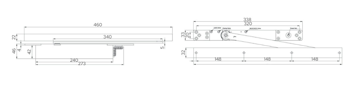 Technical Drawings - Concealed Cam Action Door Closer DC 1000CM