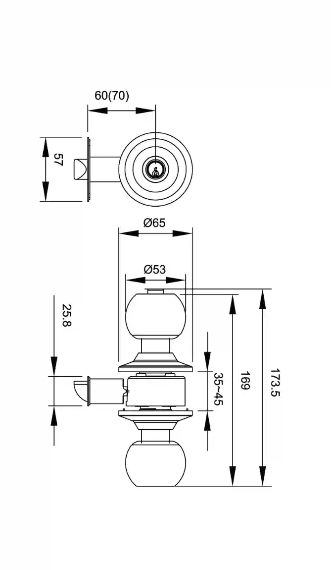 Technical Drawings  Cylindrical Knob Lock