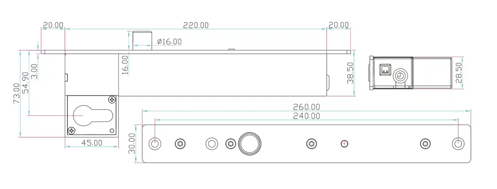 Technical Drawings - Electro-mechanical Lock
A2B-FO/FL-SLTC

