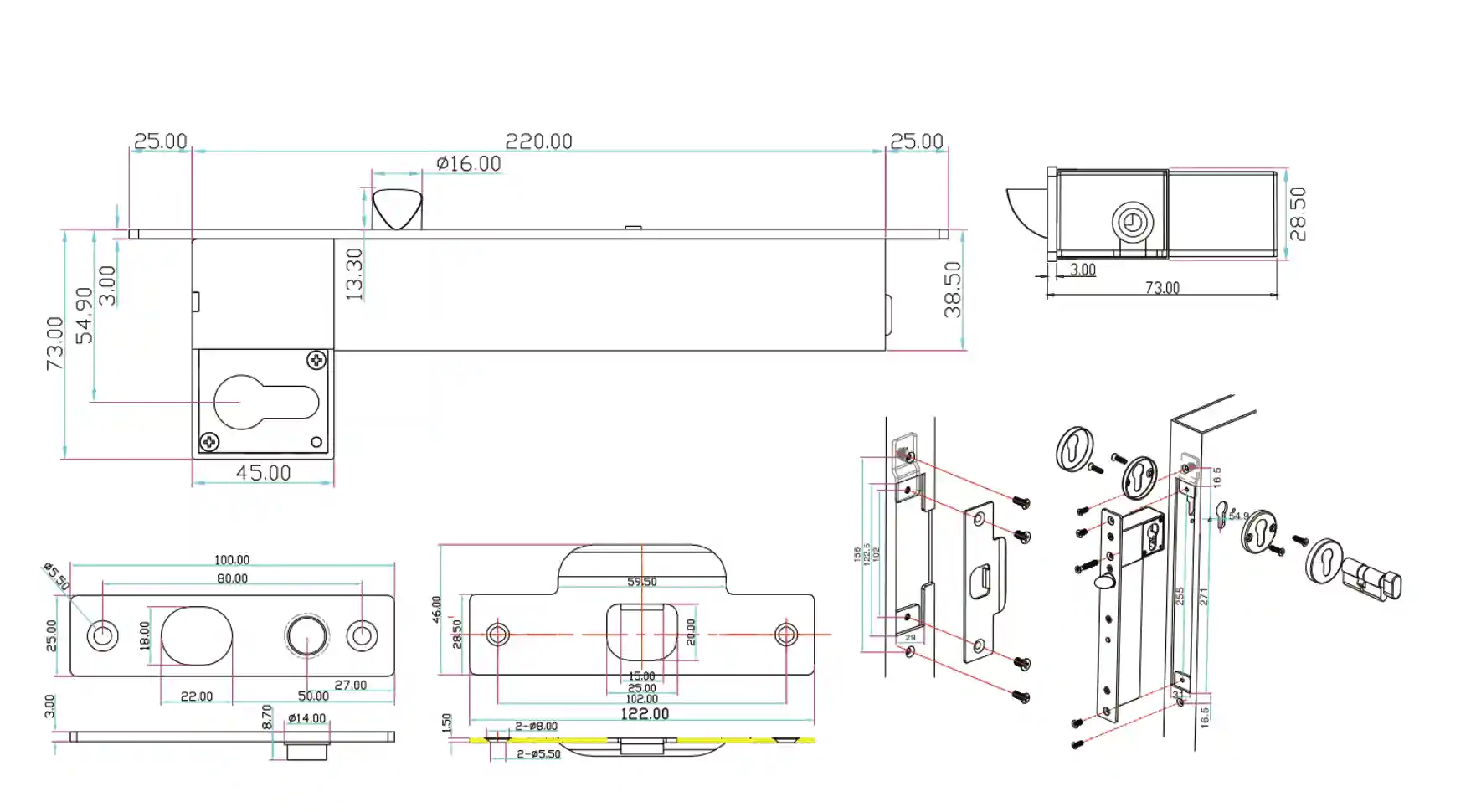 Technical Drawings - Electro-mechanical Lock
A2B-FL-SLC